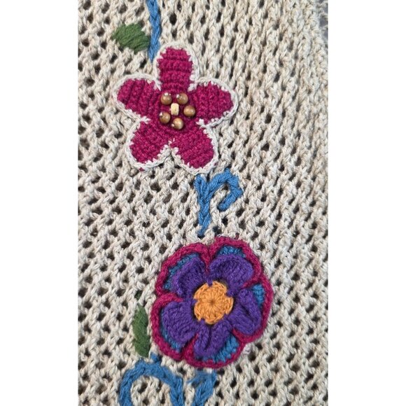 Jantzen 1990s Embroidered Beige Knit Cardigan Vest Size M Handcrafted Lagenlook - Picture 4 of 9